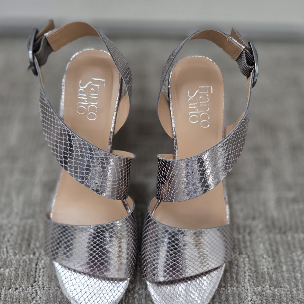 Franco Sarto Marabel Silver Metallic Snakeskin Sandals 7.5